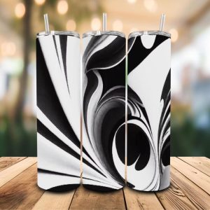 16 oz Tumbler Black and White Draw Stainless Steel Thermal Double Walled Vacuum Insulated